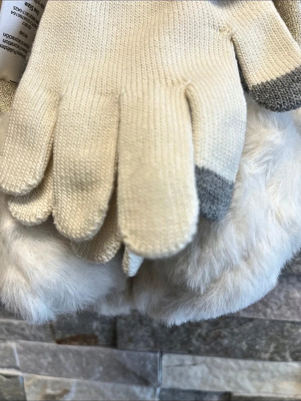 Wonder Nation Cream & Pink Knit Gloves & Faux-Fur Earmuffs NWT